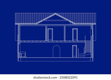 Best interesting architectural background. Cross-section house. Vector blueprint.