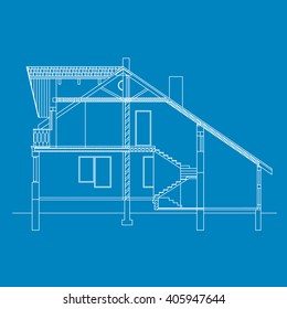 Best interesting architectural background. Cross-section house. Vector blueprint.