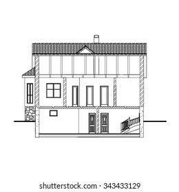 Best interesting architectural background. Incision house. Vector illustration.