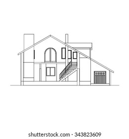 Best interesting architectural background. Incision house. Vector illustration.
