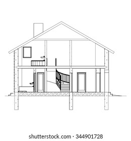 Best interesting architectural background. Incision house. Vector illustration.