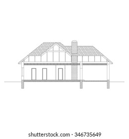 Best interesting architectural background. Incision house. Vector illustration.
