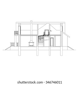 Best interesting architectural background. Incision house. Vector illustration.