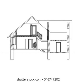 Best interesting architectural background. Incision house. Vector illustration.