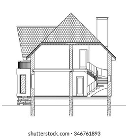 Best interesting architectural background. Incision house. Vector illustration.