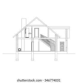 Best interesting architectural background. Incision house. Vector illustration.