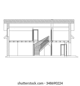 Best interesting architectural background. Incision house. Vector illustration.