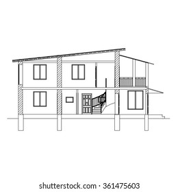 Best interesting architectural background. Incision house. Vector illustration.