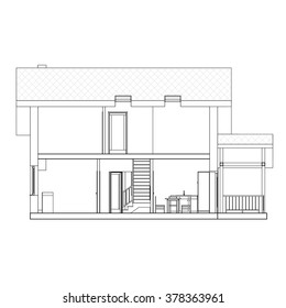 Best interesting architectural background. Incision house. Vector illustration.