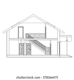 Best interesting architectural background. Incision house. Vector illustration.