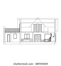 Best interesting architectural background. Incision house. Vector illustration.