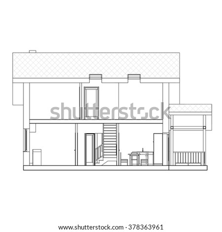 Best interesting architectural background. Incision house. Vector illustration.