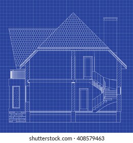 Best interesting architectural background on graph paper. Cross-section house. Vector blueprint.