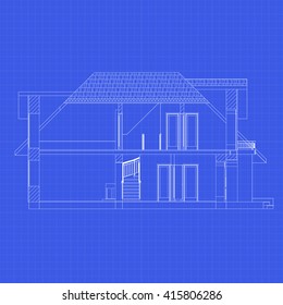 Best interesting architectural background on graph paper. Cross-section house. Vector blueprint.