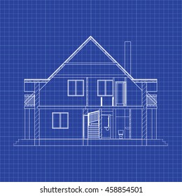 Best interesting architectural background on graph paper. Cross-section house. Vector blueprint.