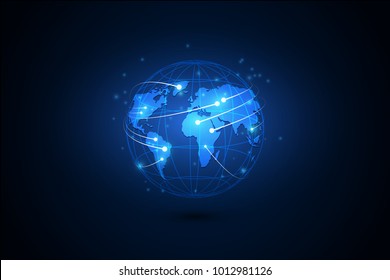 Best Internet Concept of global business. Globe, glowing lines on technological background. Electronics, Wi-Fi, rays, symbols Internet, television, mobile and satellite communications