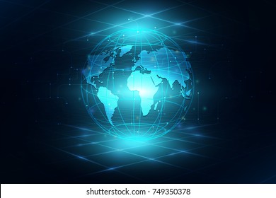 Best Internet Concept of global business. Globe, glowing lines on technological background. Electronics, Wi-Fi, rays, symbols Internet, television, mobile and satellite communications