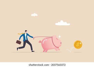 Best Investment, Money Working For You Or Mutual Fund Return, Savings Or Wealth Management, Searching For Yield Concept, Businessman Investor Walking Savings Piggybank Hunting For Dollar Money Return.