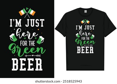 Mejor día irlandés de San Patricio Día irlandés del festival Beber cerveza en el amor Irlanda Hoja verde Shamrock Suerte de vacaciones Tipografía Gráficos Diseño de la camiseta