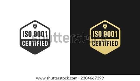 Best ISO 9001 label or ISO 9001 mark vector isolated in flat style. The International Organization for Standardization. iso 9001 label or seal for ISO certified and high quality products.
