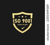 Best iso 9001 label or iso 9001 sign vector isolated in flat style. The International Organization for Standardization. Best iso 9001 label or seal for ISO certified and high quality products.