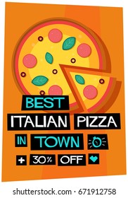 Best Italian Pizza In Town 30% Off Poster In Flat Style Retro Design
