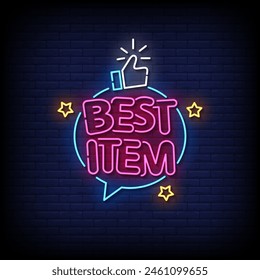 best item neon Sign on brick wall background vector