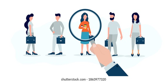 mejor concepto de candidato a puesto de trabajo. Recursos humanos buscando individualidad. Ilustración del vector