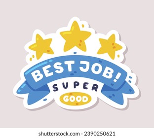 Best Job Positive Sticker Design with Stars and Saying Vector Illustration