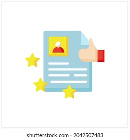 Best job resume flat icon. High rating. Best employment candidate. Personal recruitment information. Job search, employment, career growth concept. Color vector illustration