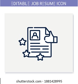 Best Job Resume Line Icon. High Rating. Best Employment Candidate. Personal Recruitment Information. Job Search, Employment, Career Growth Concept. Isolated Vector Illustration. Editable Stroke 