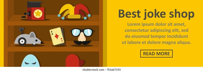 Best joke shop banner horizontal concept. Flat illustration of best joke shop banner horizontal vector concept for web