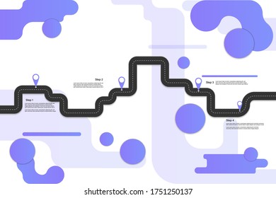 Best Journey Route. Road trip. Business and Journey Infographic Design Template with flags and place for your data. Winding road on a colorful background. Stylish streamers. Vector EPS 10