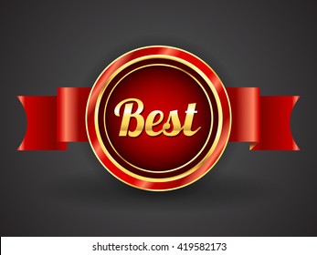 Best label and badge gold border with banner ribbon on isolated background