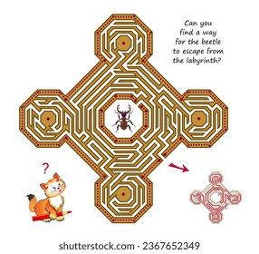 Best labyrinths. Can you find a way for the beetle to escape from the labyrinth? Logic puzzle game. Brain teaser book with maze. Activity sheet. Educational page for children. Vector illustration.