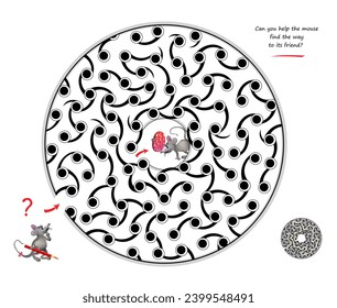 Best labyrinths. Can you help the mouse find the way to its friend? Logic puzzle game. Brain teaser book with maze. Kids activity sheet. Educational page for children. Vector cartoon illustration.