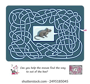 Best labyrinths. Can you help the mouse find the way to out of the box? Logic puzzle game. Brain teaser book with maze. Kids activity sheet. Educational page. Vector cartoon illustration.