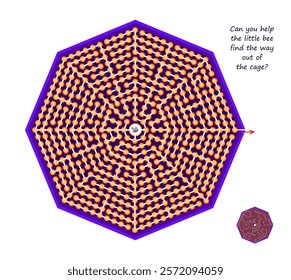 Best labyrinths. Can you help the little bee find the way out of the cage? Logic puzzle game. Brain teaser book with maze. Kids activity sheet. Educational page. Flat vector illustration.