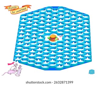 Best labyrinths. Can you help the mice find the way to the hamburger? Logic puzzle game for children and adults. Brain teaser book with maze. Educational page. Kids activity sheet. Vector illustration