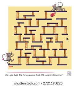 Melhores labirintos. Você pode ajudar o rato engraçado a encontrar o caminho para seu amigo? Jogo de quebra-cabeça lógico com escadas. Livro de provocação cerebral. Página educacional. Planilha de atividades para crianças. Ilustração de vetor desenhada à mão.