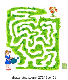 Best labyrinths. Can you help the little girl find the way to its flower? Logic puzzle game. Brain teaser book. Educational page. Kids activity sheet. Hand drawn vector illustration.