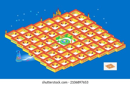 Best labyrinths. Help the princess find the way to the garden. Logic puzzle game for children and adults. Maze for kids brain teaser book. Educational page. Play online. Vector illustration.