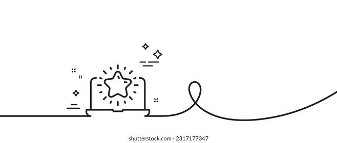 Best laptop line icon. Continuous one line with curl. Notebook with star sign. Computer top review symbol. Best laptop single outline ribbon. Loop curve pattern. Vector