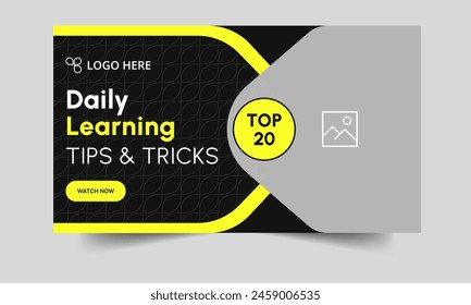 Best learning tips and tricks thumbnail banner design, fully editable vector eps 10 file format