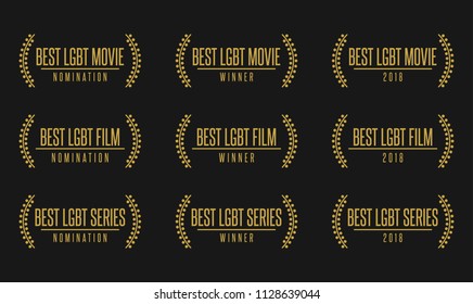 Best lgbt movie film series nomiation award. Laurel vector logo icon set

