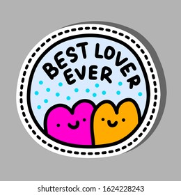 Best lover ever hand drawn vector illustration in cartoon comic style sticker pin two symbols together purple orange