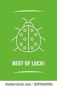 Best of luck green postcard with linear glyph icon. Good fortune sign. Greeting card with decorative vector design. Simple style poster with creative lineart illustration. Flyer with holiday wish