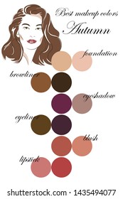 Best makeup colors for autumn type of appearance. Seasonal color analysis palette. Face of young woman.