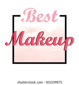 Best makeup Isolated on white transparent watercolor background with black frame. Concept for beauty salon, cosmetics label, cosmetology procedures, visage. 