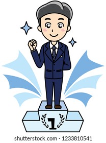 The best man officer stand on number 1 white podium. This can use for presentation, website, book, business card.